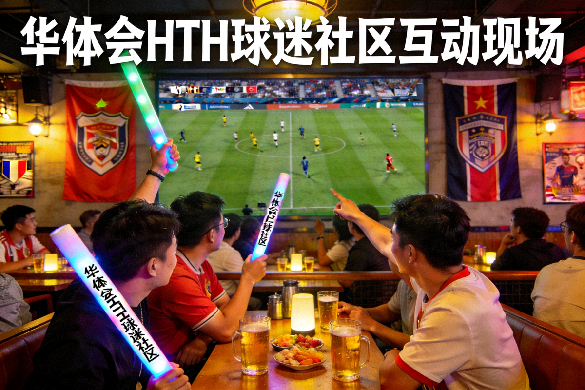 华体会HTH球迷社区互动场景：众多球迷在体育酒吧观看比赛并热烈讨论