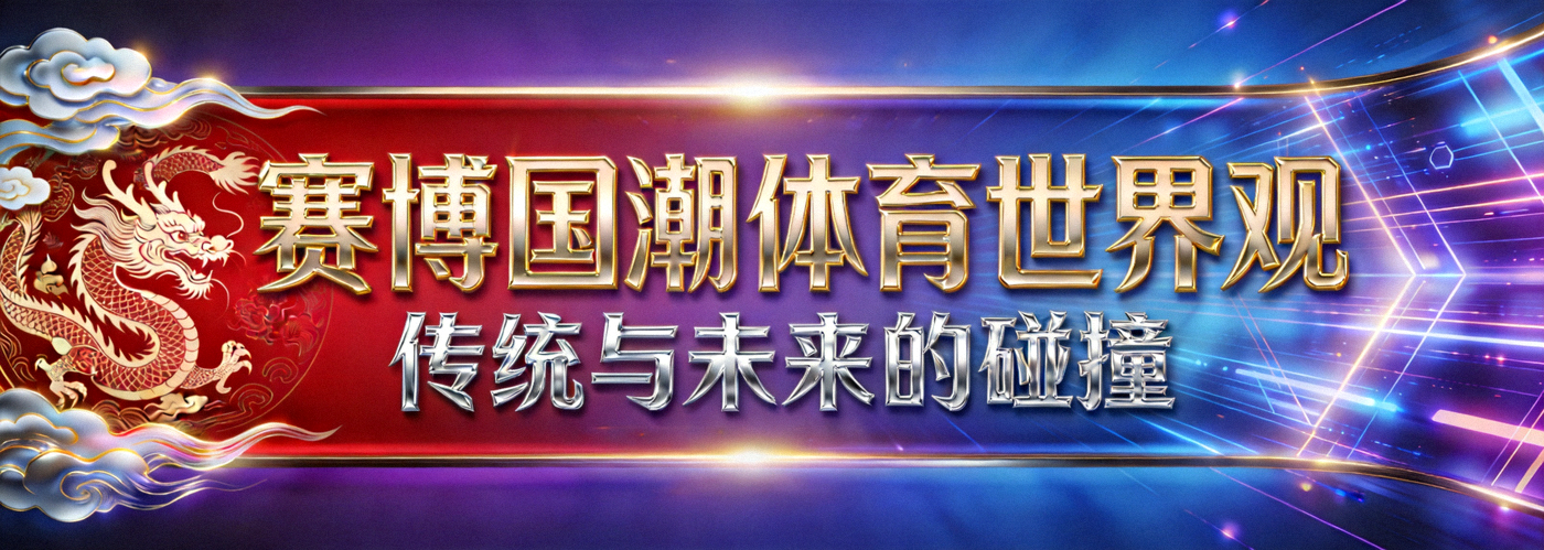 赛博国潮体育世界观横幅，融合传统元素与未来科技