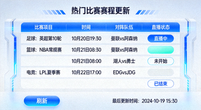 热门比赛赛程更新界面